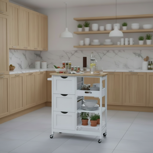 desserte à roulettes avec tablettes