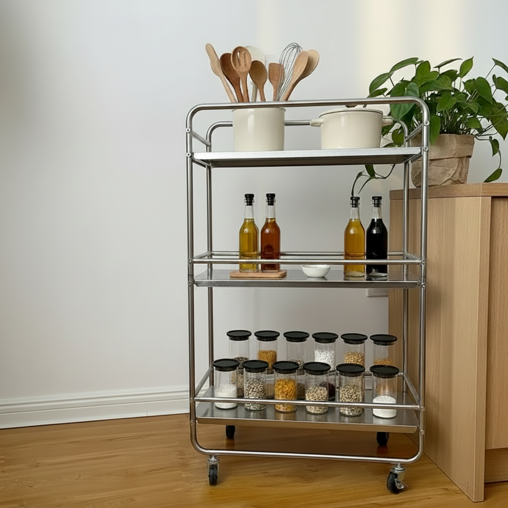 Desserte de côté entre armoire et réfrigérateur