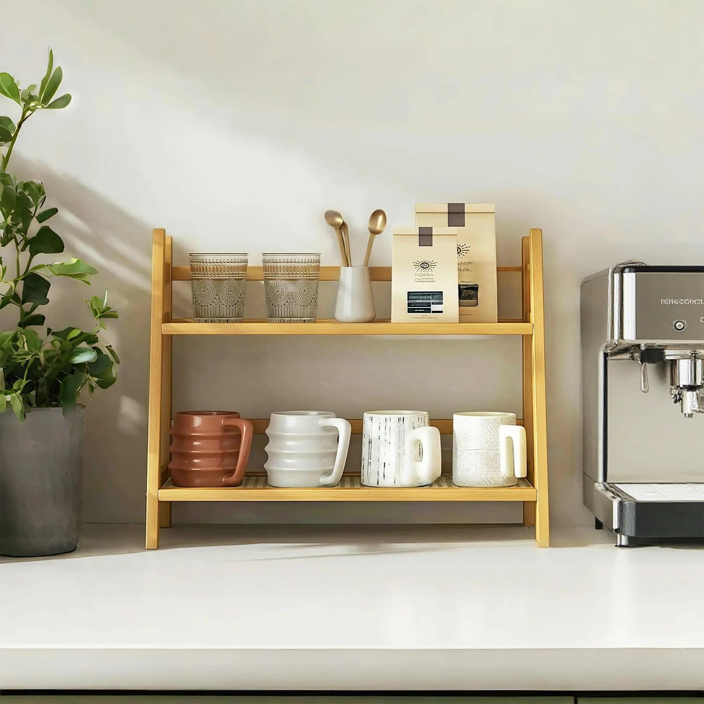 etagere cuisine bois bamboo naturel contenant de belles tasses