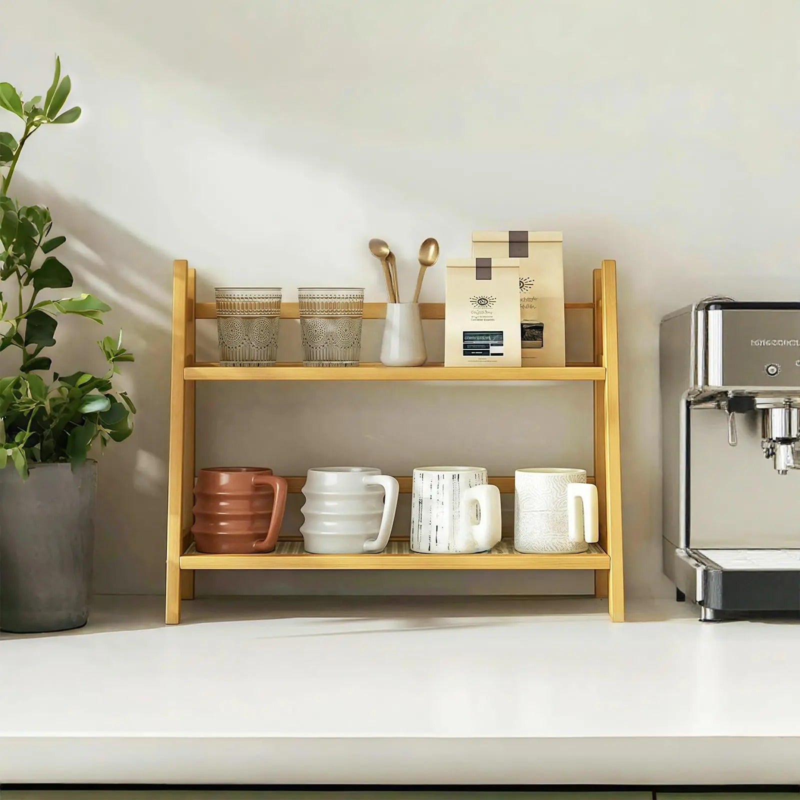 etagere cuisine bois bamboo naturel contenant de belles tasses