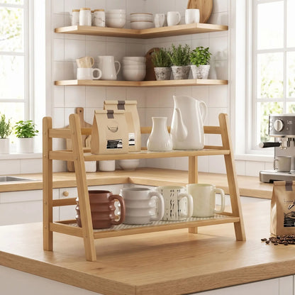 etagere cuisine bois bamboo naturel dans une belle cuisine éclairée