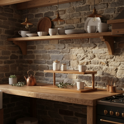 etagere cuisine bois érable dans une belle cuisine rustique