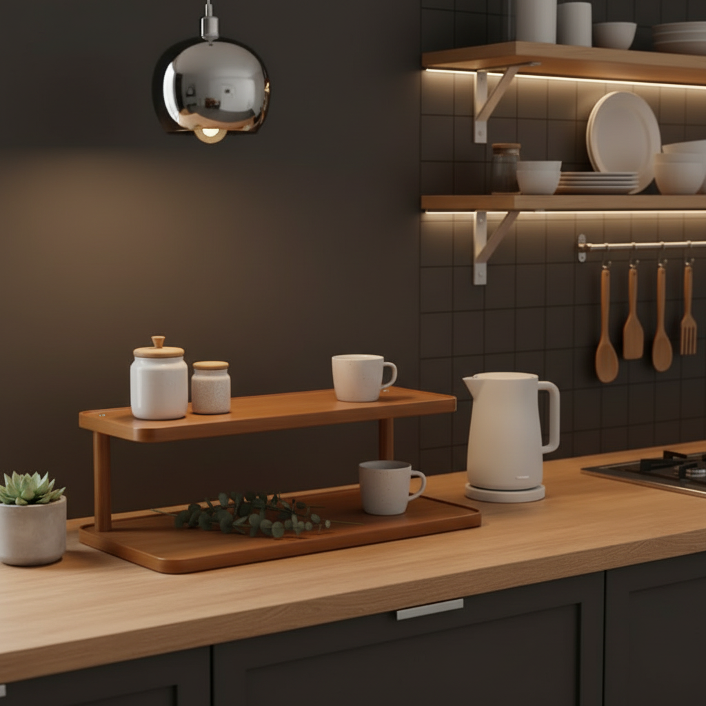 etagere cuisine bois érable dans une belle cuisine moderne