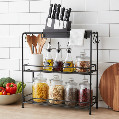 Étagère cuisine rangement 3 niveaux couteaux