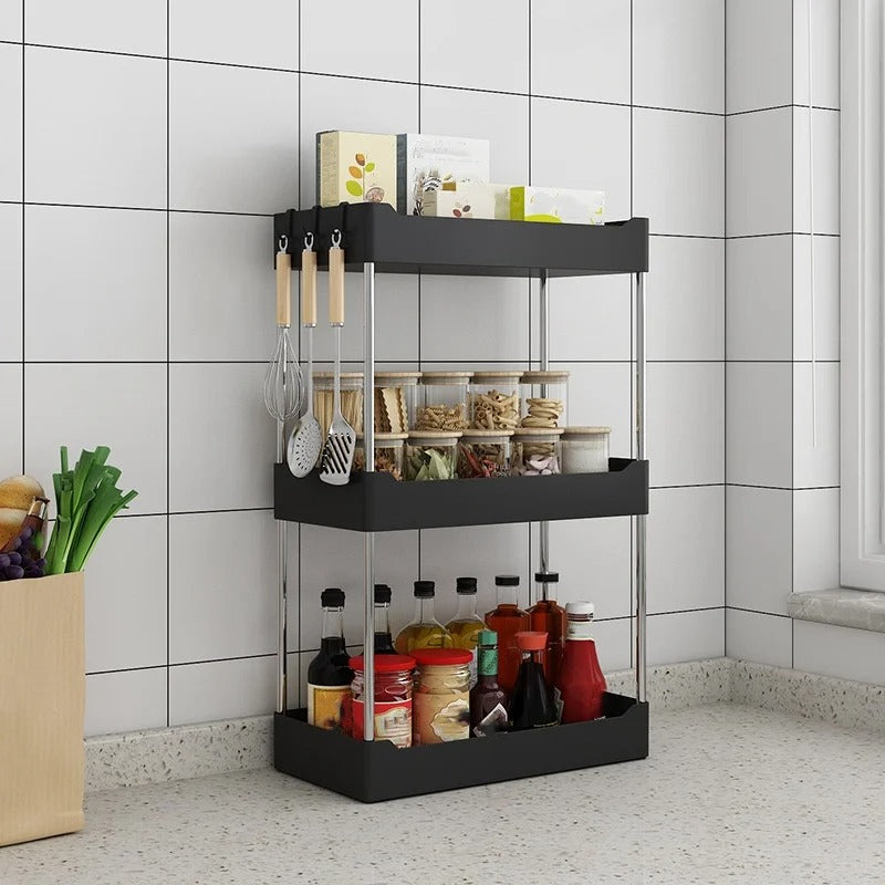 étagère de cuisine 3 tablettes noir pour tous vos nécessaires de cuisine
