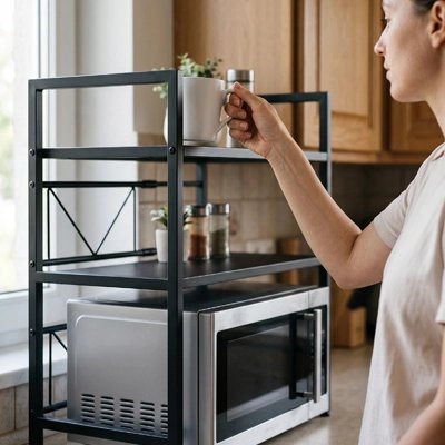 Etagere micro onde avec femme