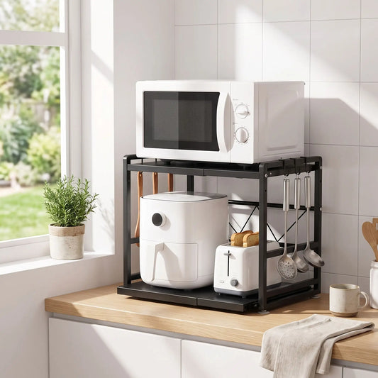 Etagere pour micro onde extensible avec ustensiles