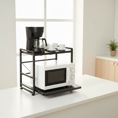 Etagere pour micro onde extensible dans un décor lumineux