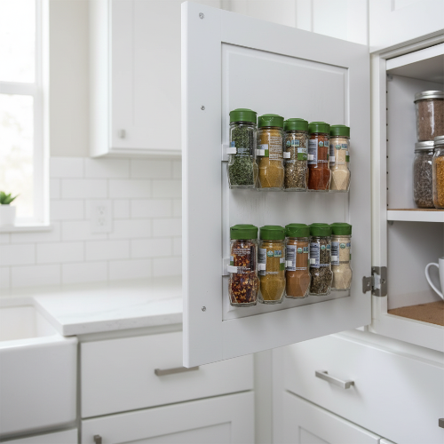 Rangement à épices dans une cuisine lumineuse